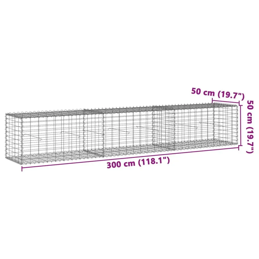 Gabion Basket Galvanised Iron 300x50x50 cm Silver