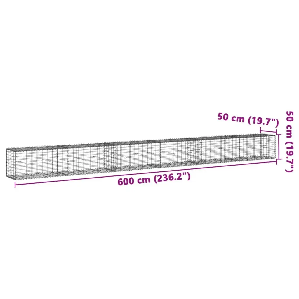 Gabion Basket Galvanised Iron Wire 600x50x50 cm Silver