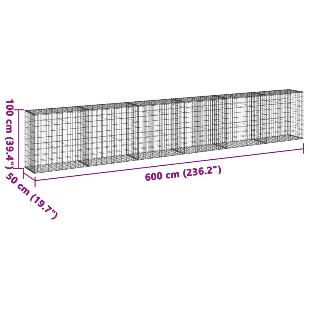Gabion Basket Galvanised Iron Wire 600x50x100 cm Silver