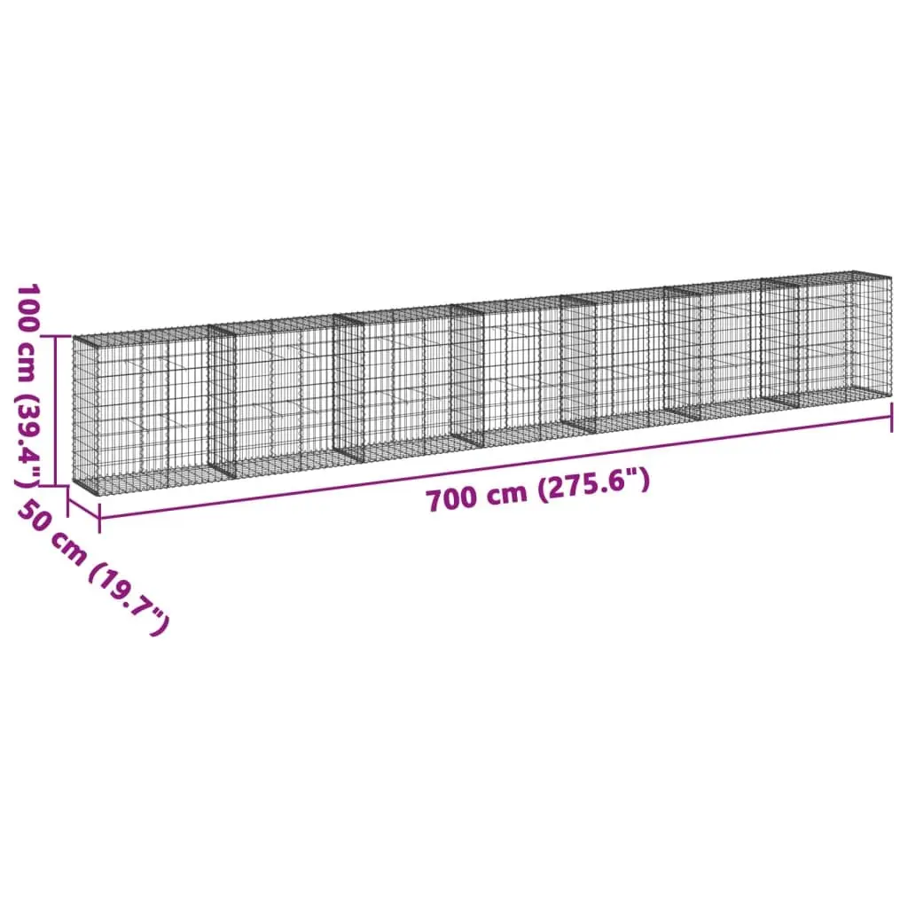Gabion Basket Galvanised Iron 700x50x100 cm Silver