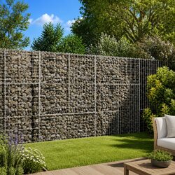 Durable Silver Metal Gabion Basket with Cover 200x50x150 cm
