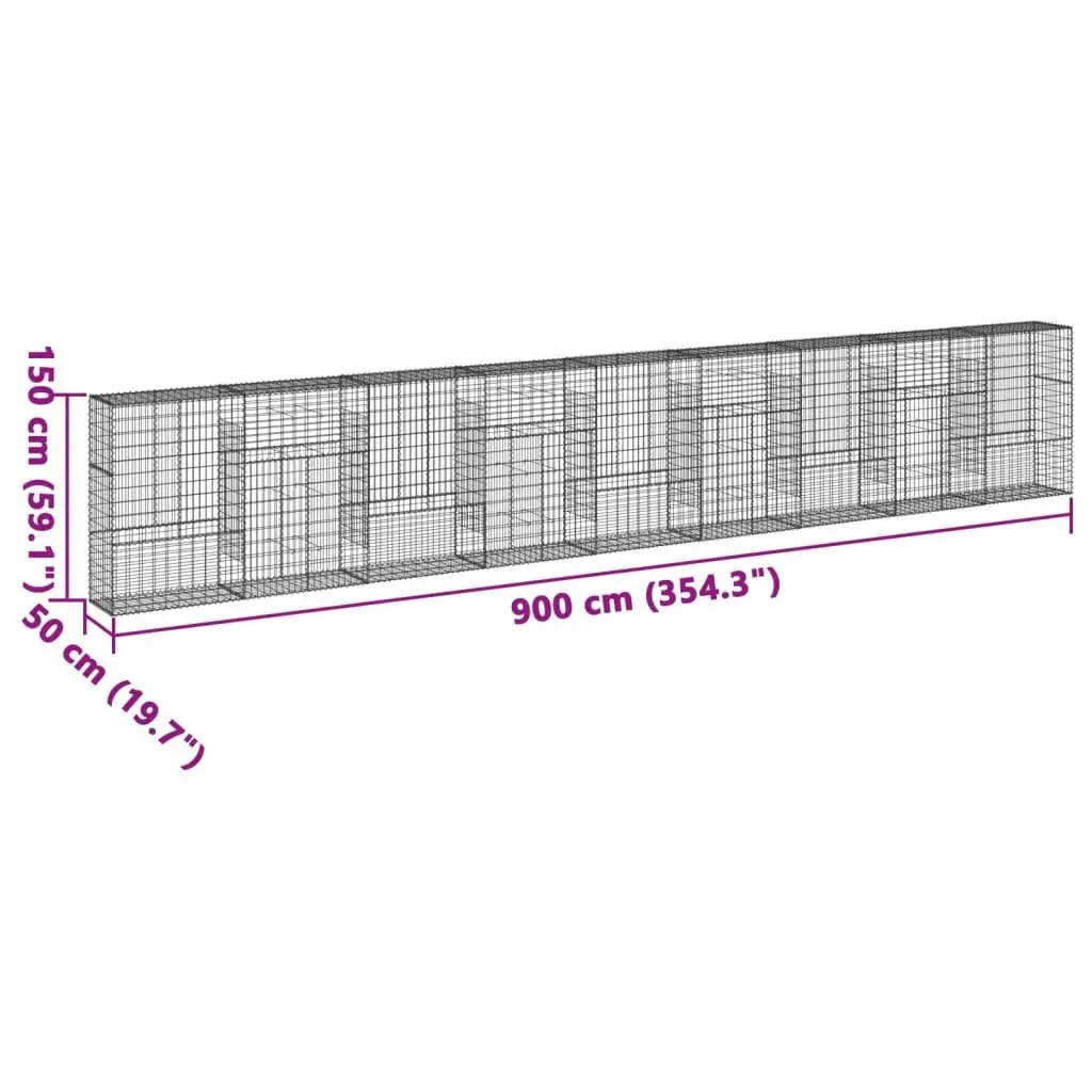 Gabion Basket Galvanised Iron Wire 900x50x150 cm Silver