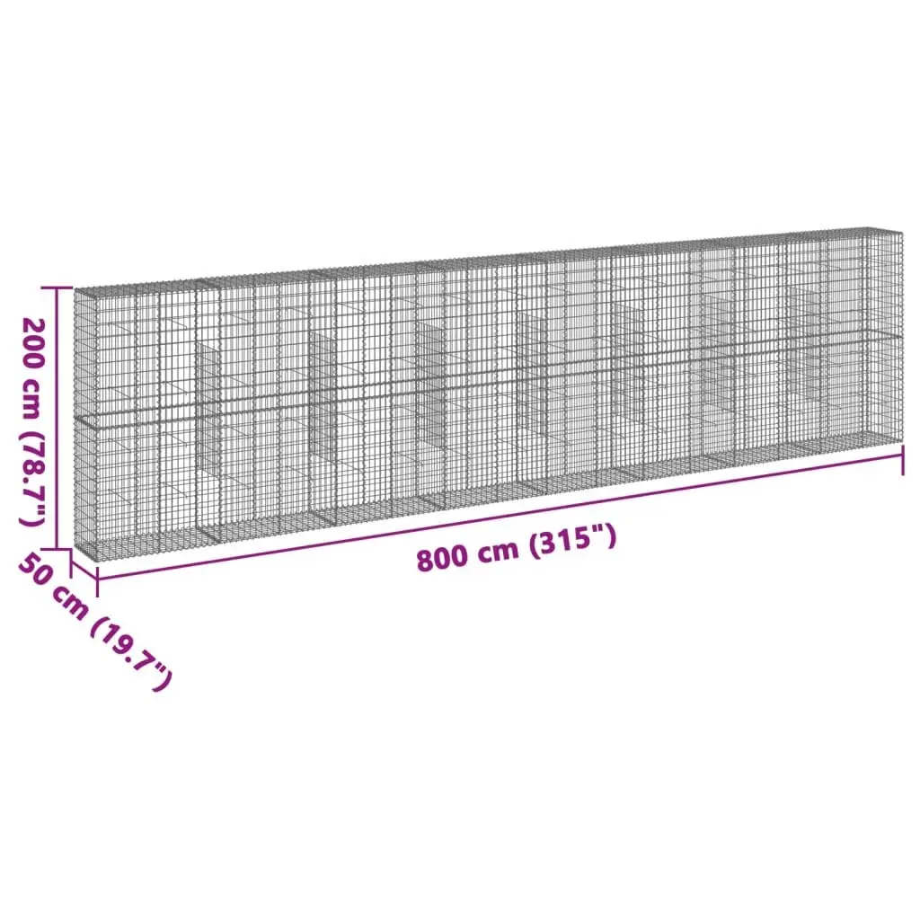 Gabion Basket with Cover 800x50x200cm Galvanised Iron Wire