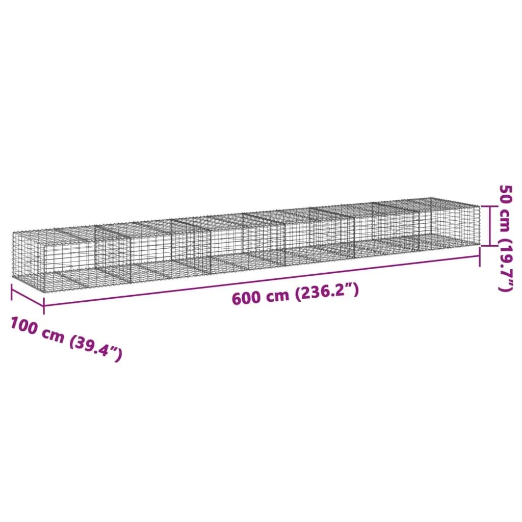 Gabion Basket with Cover 600x100x50 cm Galvanised Iron Wire Garden Retaining