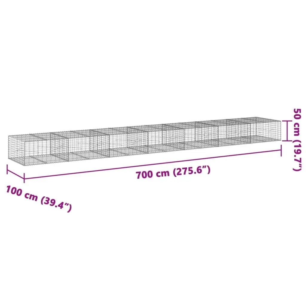 Gabion Basket Silver Galvanised Iron Wire 700x100x50 cm Garden Retaining Wall