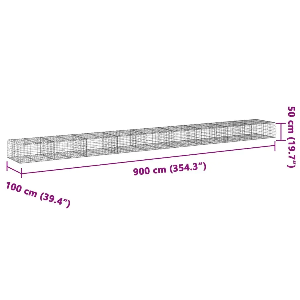 Gabion Basket Galvanised Iron Wire 900x100x50cm Silver