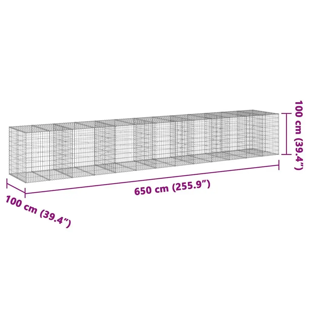 Gabion Basket Galvanised Iron Wire 650x100x100 cm Silver Outdoor Garden Landscaping
