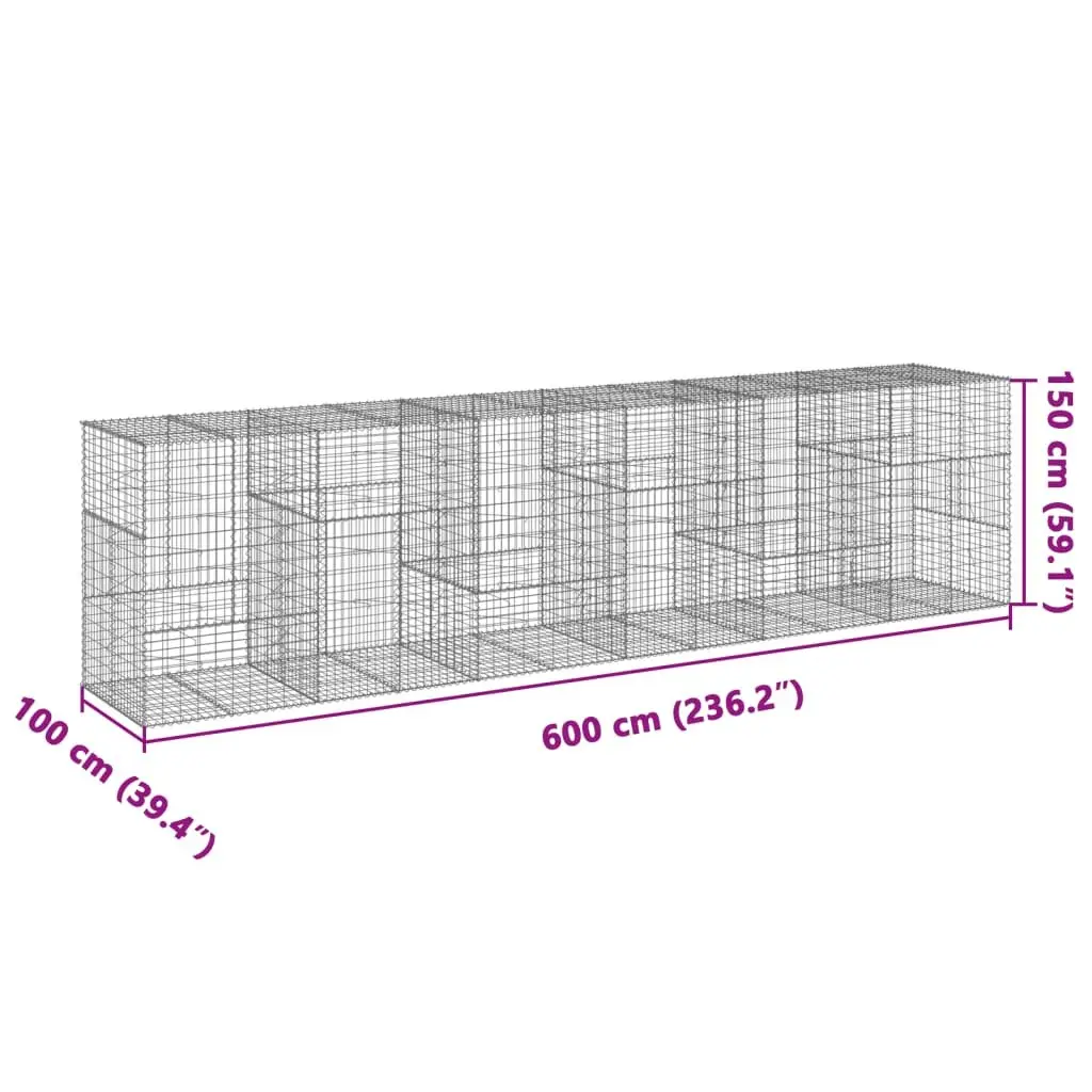 Gabion Basket Galvanised Iron Wire 600x100x150 cm Silver