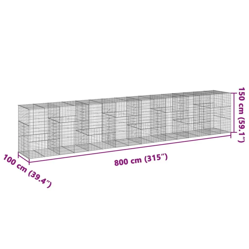 Gabion Basket with Cover 800x100x150 cm