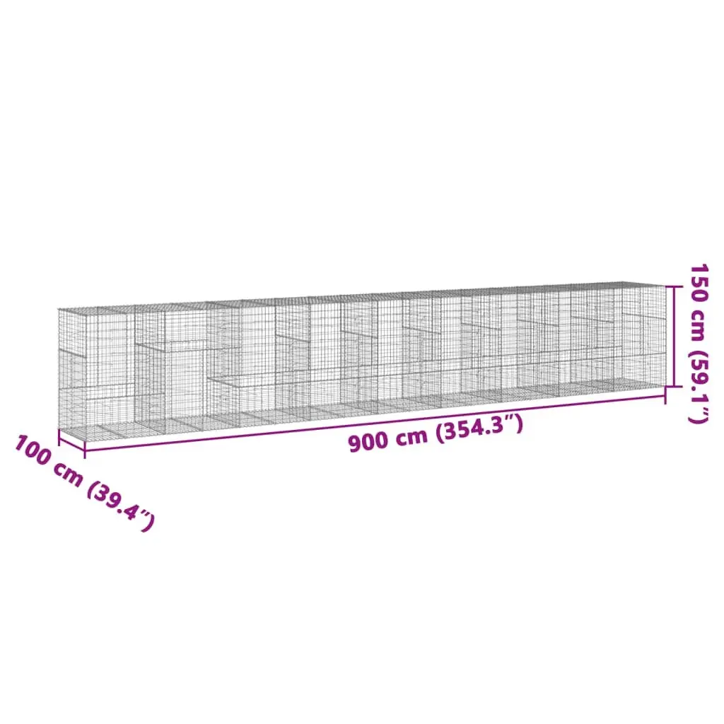 Gabion Basket Galvanised Iron 900x100x150 cm Silver