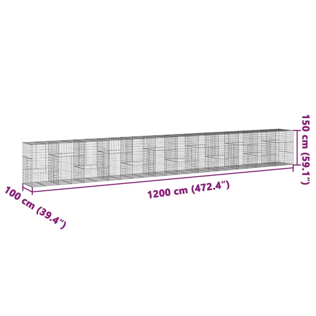 Gabion Basket Galvanised Iron 1200x100x150 cm Silver