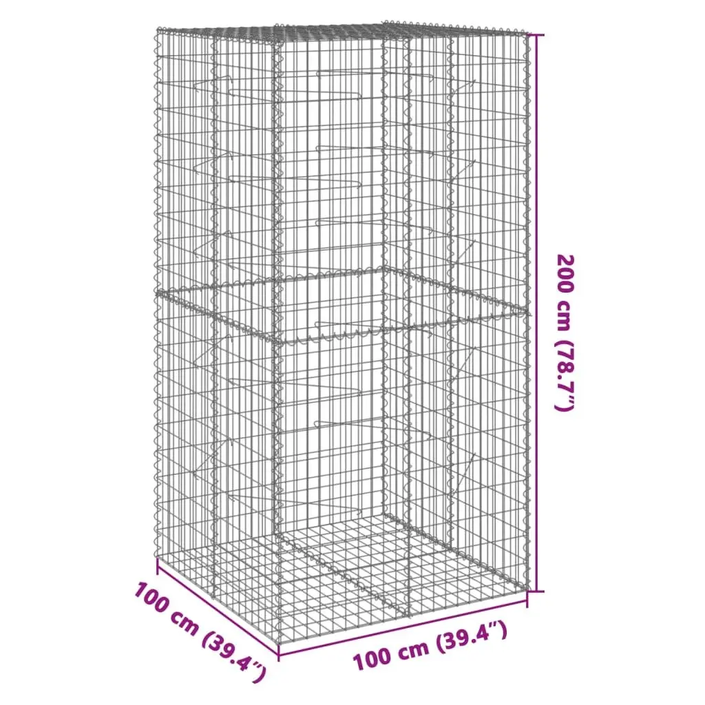 Gabion Basket Galvanised Iron Wire 100x100x200 cm Silver