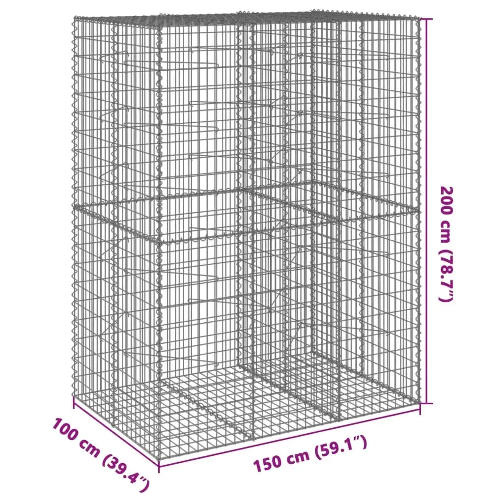 Gabion Basket Galvanised Iron Wire 150x100x200cm Silver