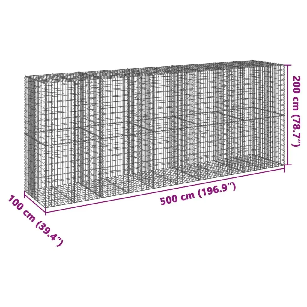 Gabion Basket Galvanised Iron Wire 500x100x200 cm Silver