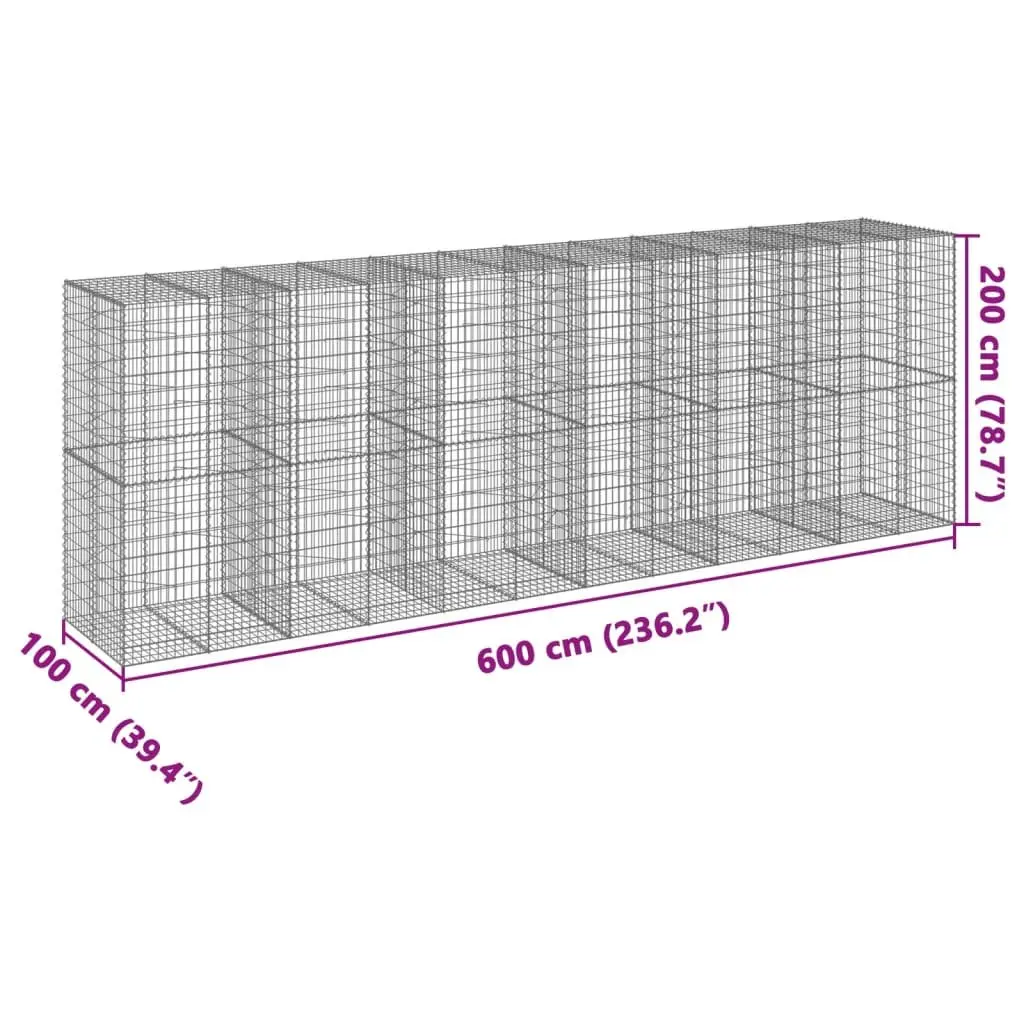 Gabion Basket with Cover 600x100x200cm Silver Wire Cage