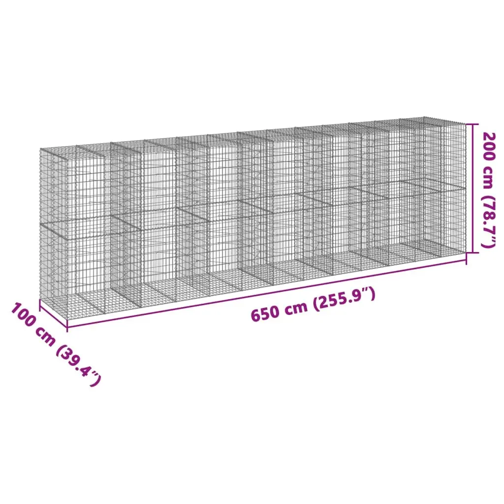 Gabion Basket Galvanised Iron Wire 650x100x200 cm Silver