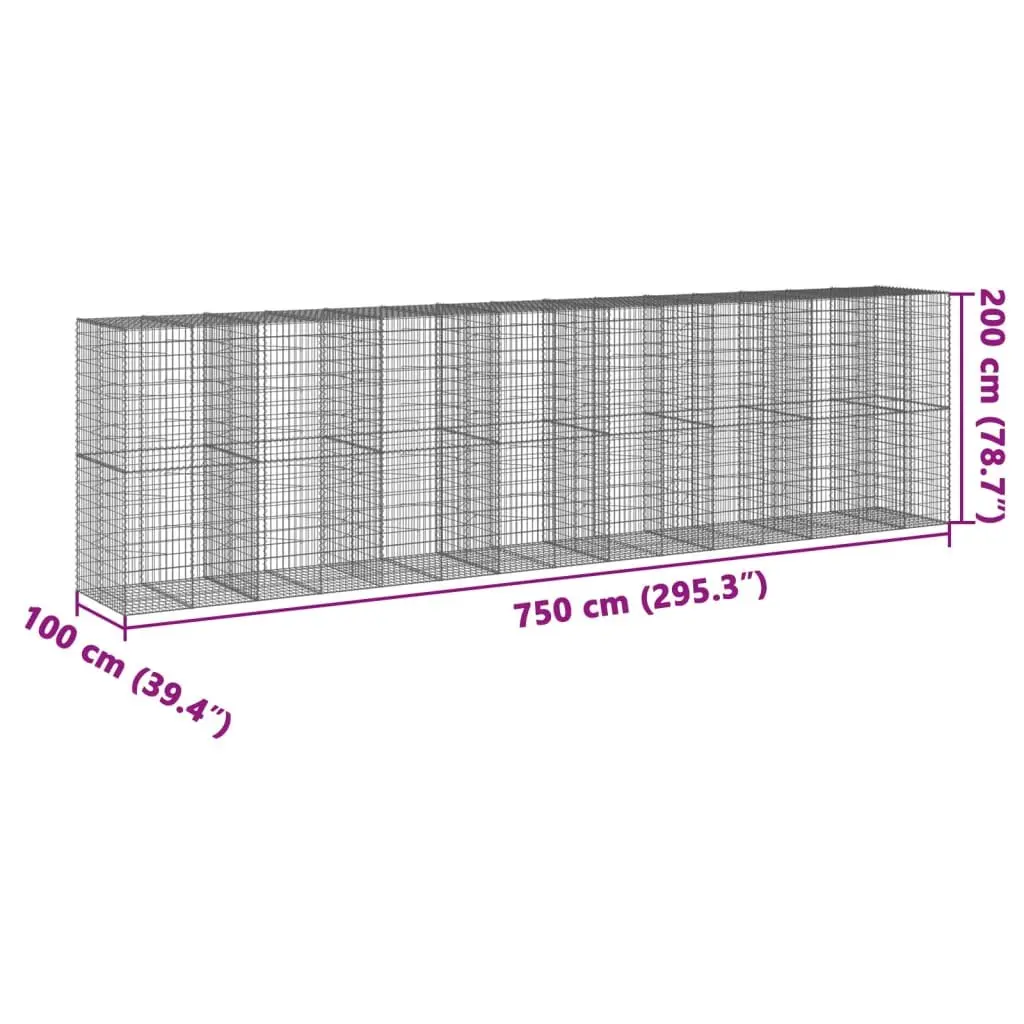 Gabion Basket with Cover for Outdoor Use 750x100x200cm