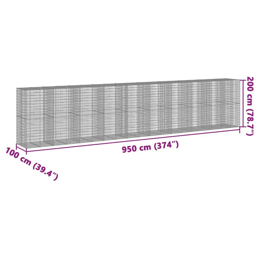 Gabion Basket Galvanised Iron 950x100x200 cm Silver Metal Wire Garden Planter Cage