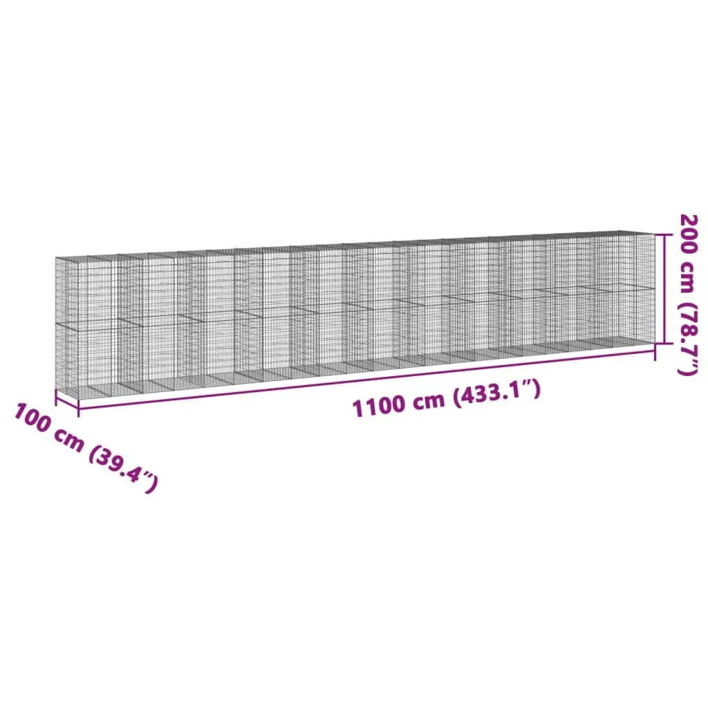 Gabion Basket Galvanised Iron Wire 1100x100x200cm Silver