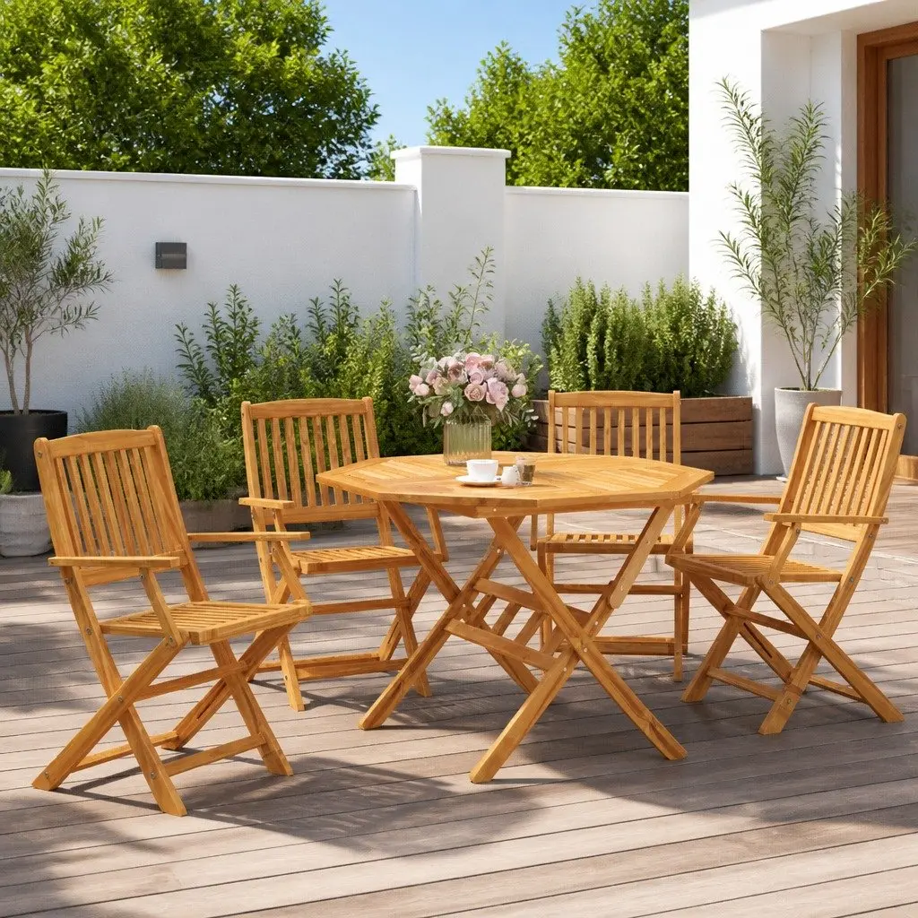 Folding Garden Dining Set with Solid Acacia Wood Construction