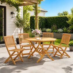 5-Piece Folding Garden Dining Set in Brown Acacia Wood