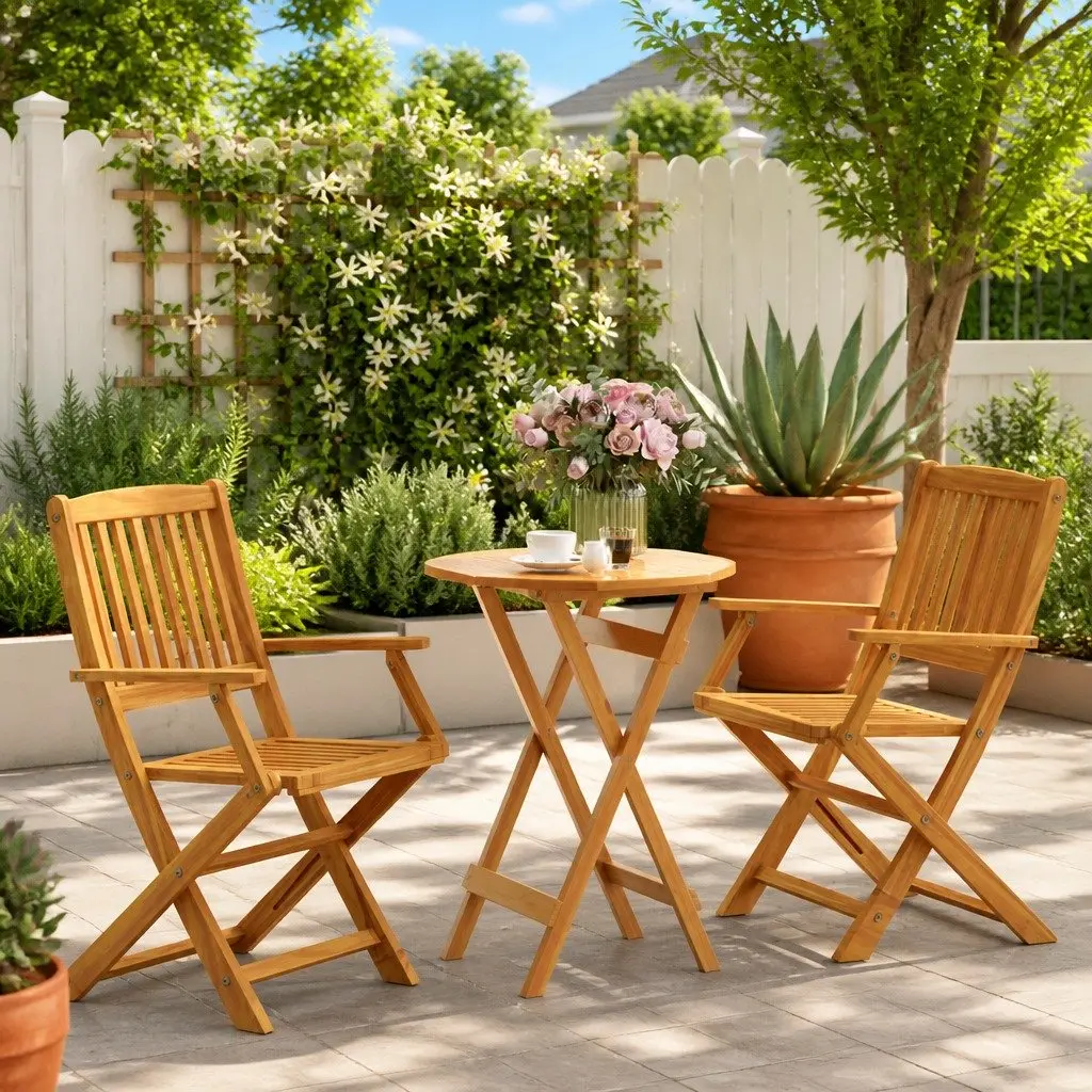3 Piece Folding Bistro Set Solid Acacia Wood Brown