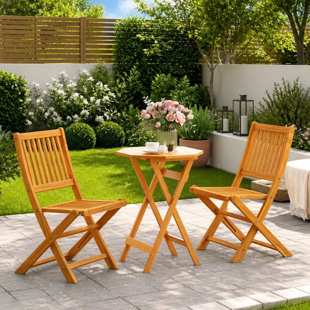 Solid Wood Acacia Folding Bistro Set for Outdoor Spaces