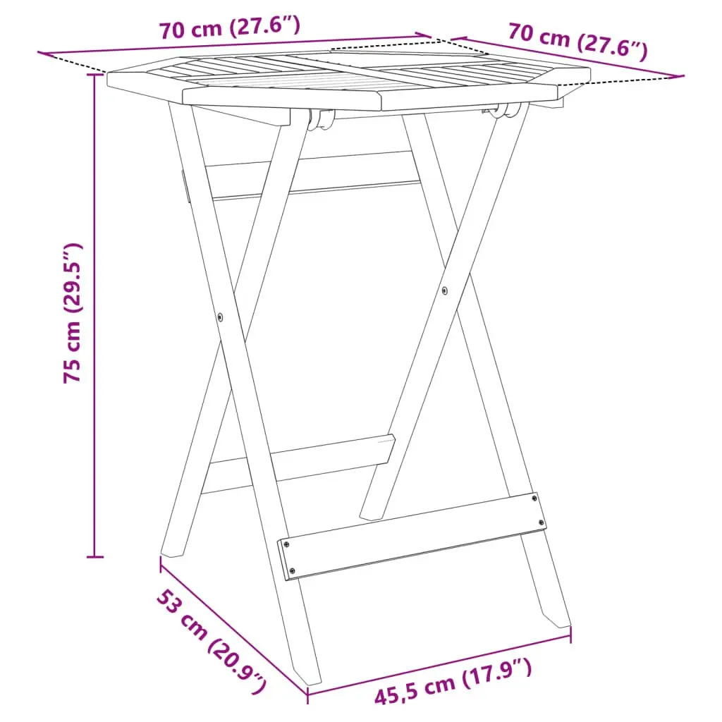 3 Piece Folding Bistro Set in Solid Acacia Wood