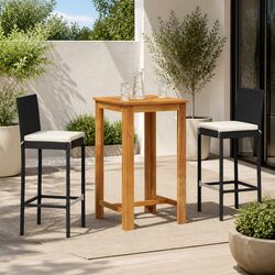 3 Piece Black PE Rattan Outdoor Bar Set with Acacia Wood