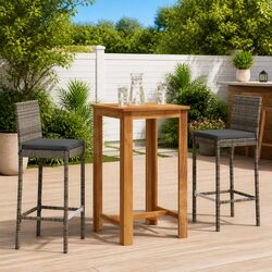 Elegant 3 Piece Garden Bar Set in Grey PE Rattan