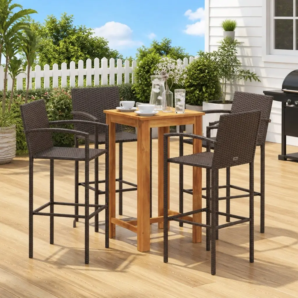5 Piece Garden Bar Set with Acacia Wood Tabletop