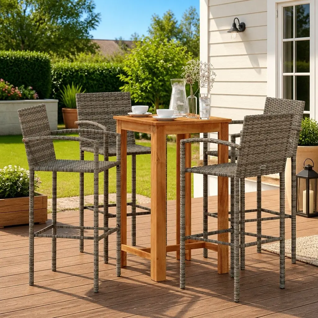5 Piece Outdoor Bar Set with Durable Acacia Top