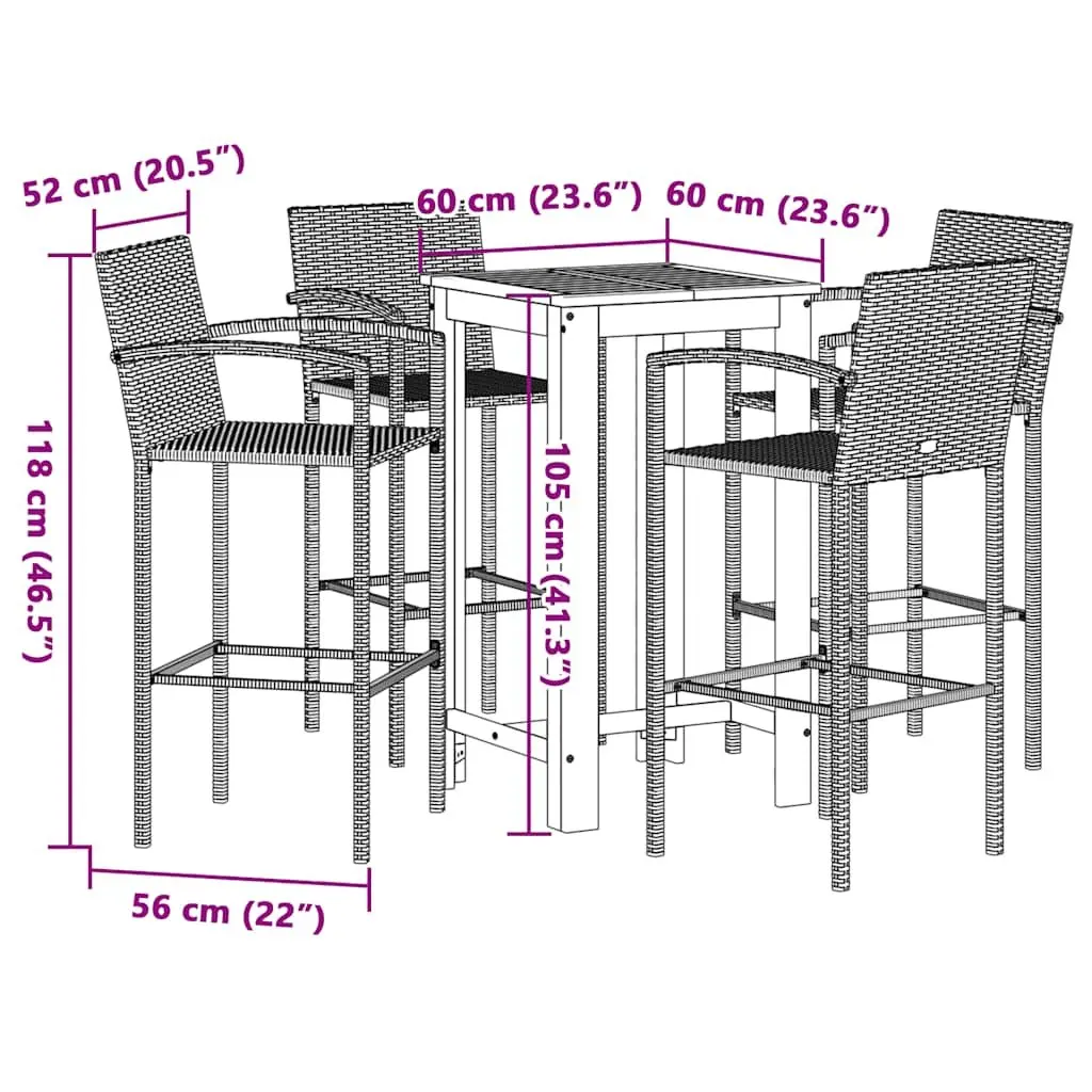 5 Piece Outdoor Bar Set with Durable Acacia Top