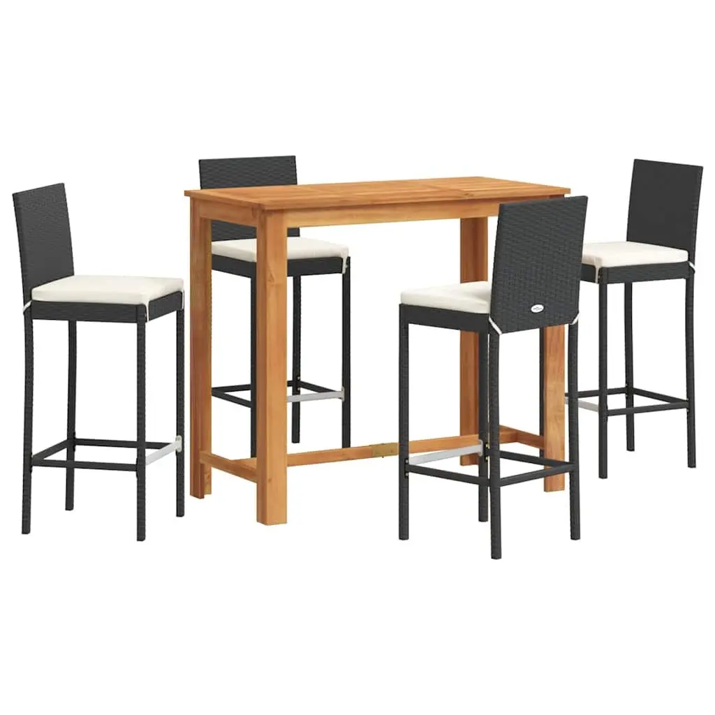 5 Piece Garden Bar Set Acacia Wood Poly Rattan Black