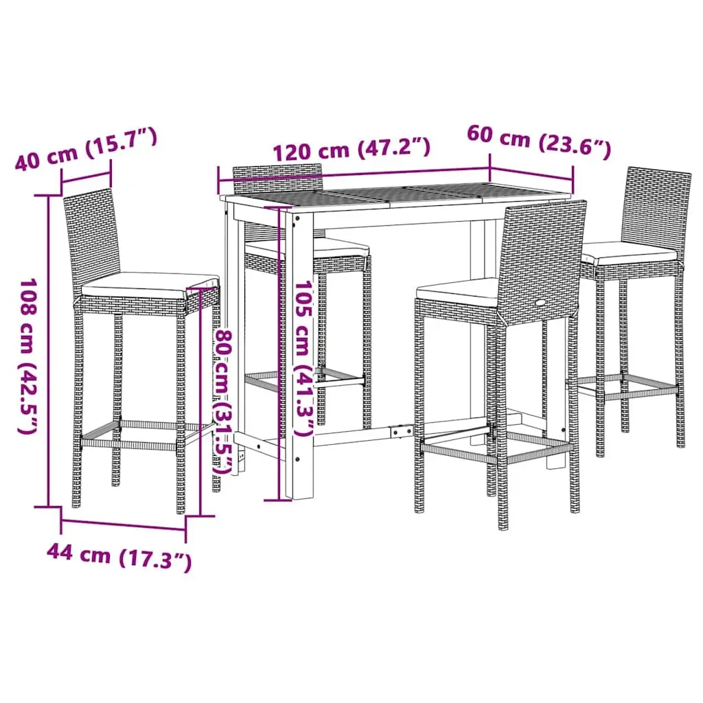 5 Piece Garden Bar Set Acacia Wood Poly Rattan Black