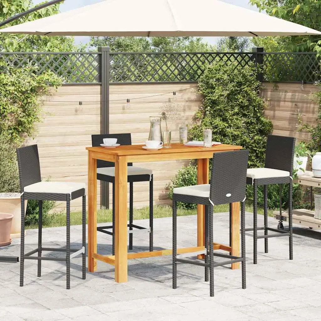 5 Piece Garden Bar Set Acacia Wood Poly Rattan Black