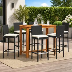 Stylish 7 Piece Garden Bar Set with Black Rattan Stools
