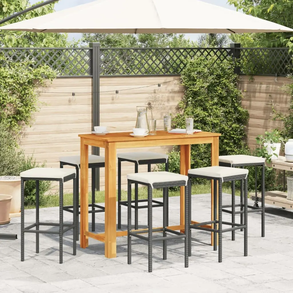 Garden Bar Set Poly Rattan Acacia Wood 7 Piece Black