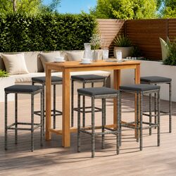 7-Piece Grey Poly Rattan Outdoor Garden Bar Set