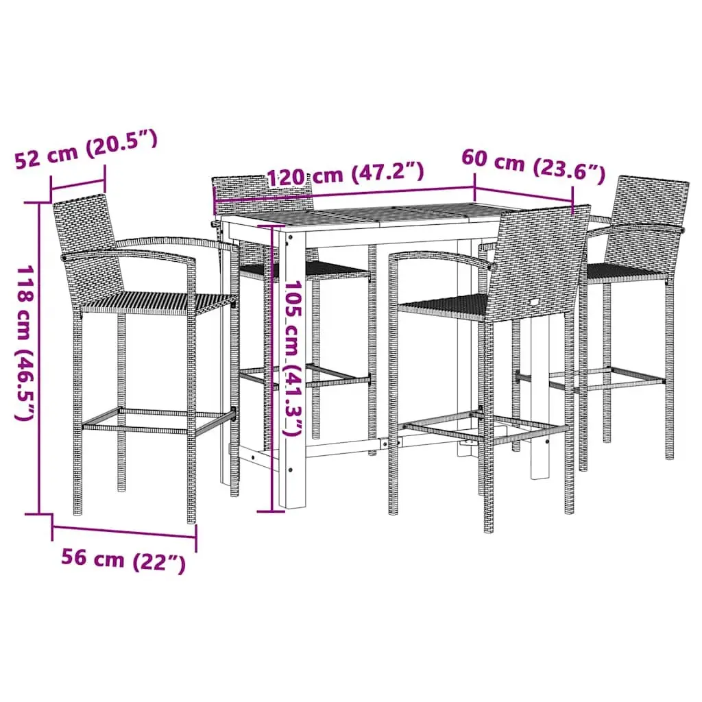 5-Piece Grey Garden Bar Set with Durable Construction