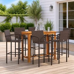 Elegant 7 Piece Outdoor Garden Bar Set in Brown