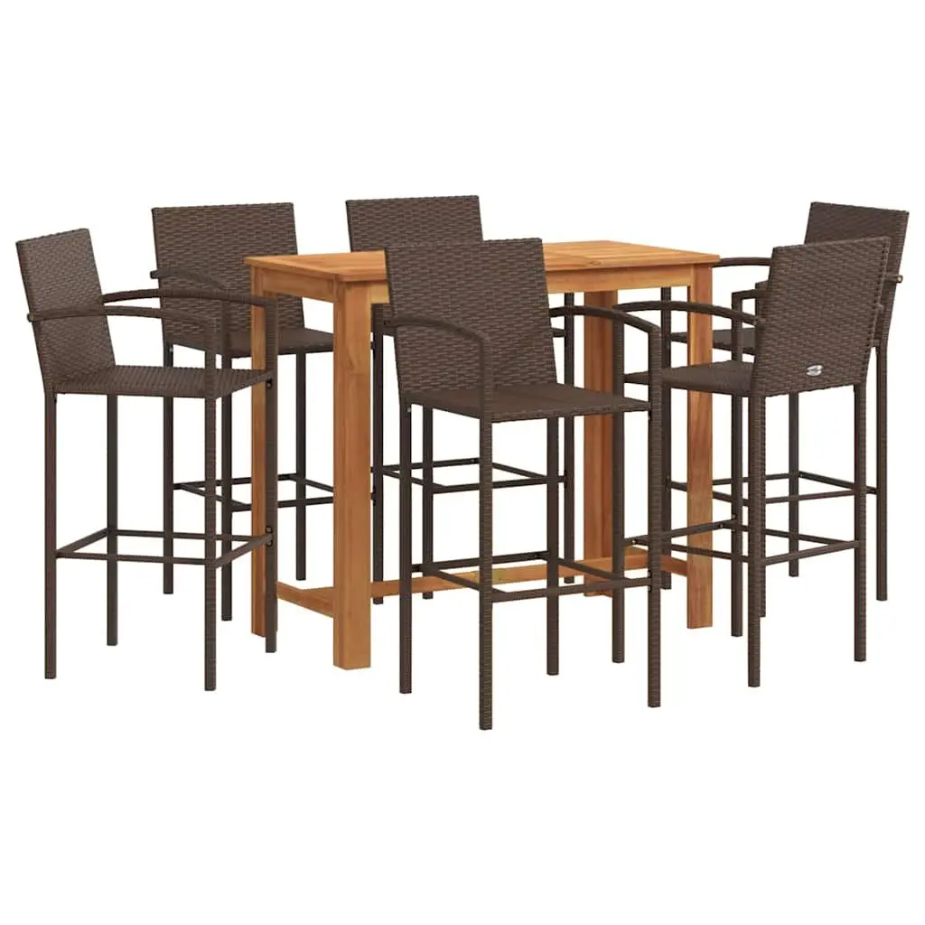 7 Piece Garden Bar Set Acacia Wood and Poly Rattan Brown