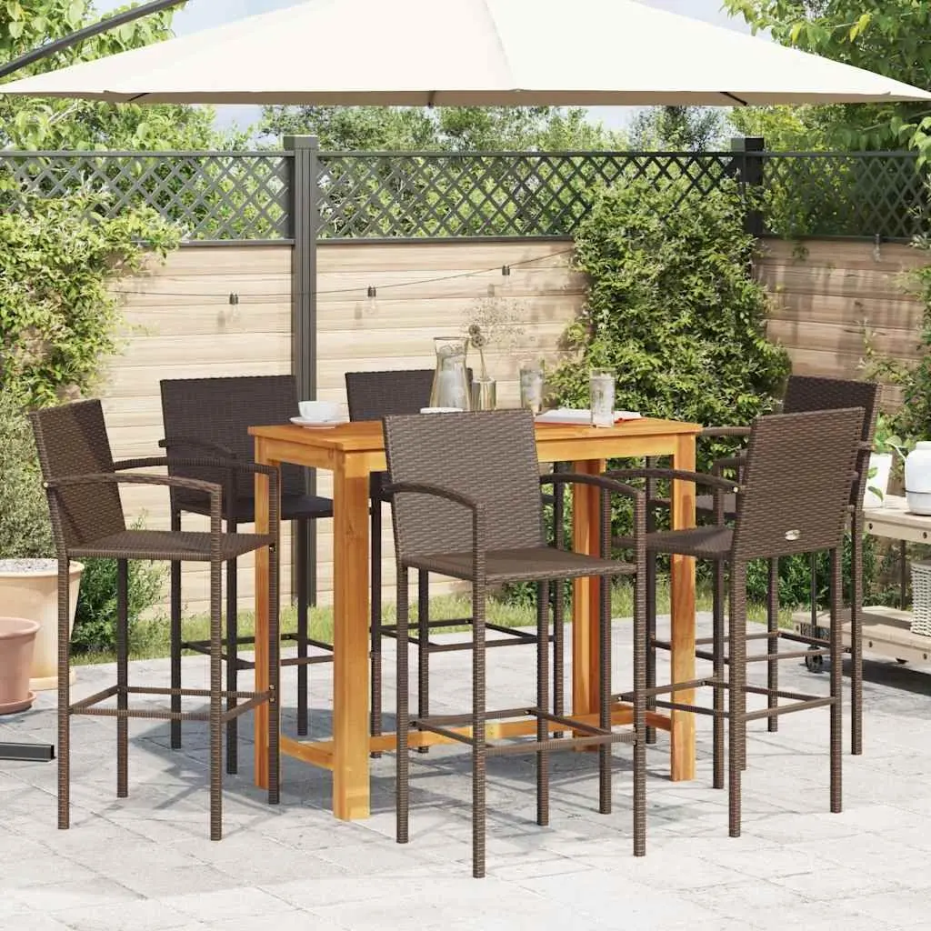 7 Piece Garden Bar Set Acacia Wood and Poly Rattan Brown