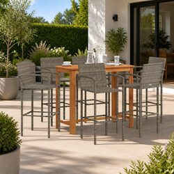 Elegant 7 Piece Grey Garden Bar Set for Outdoor Relaxation
