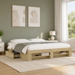 Sturdy King Bed Frame with Integrated Storage Drawers