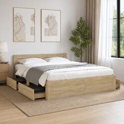 Durable Sonoma Oak Bed Frame with Headboard 150x200 cm