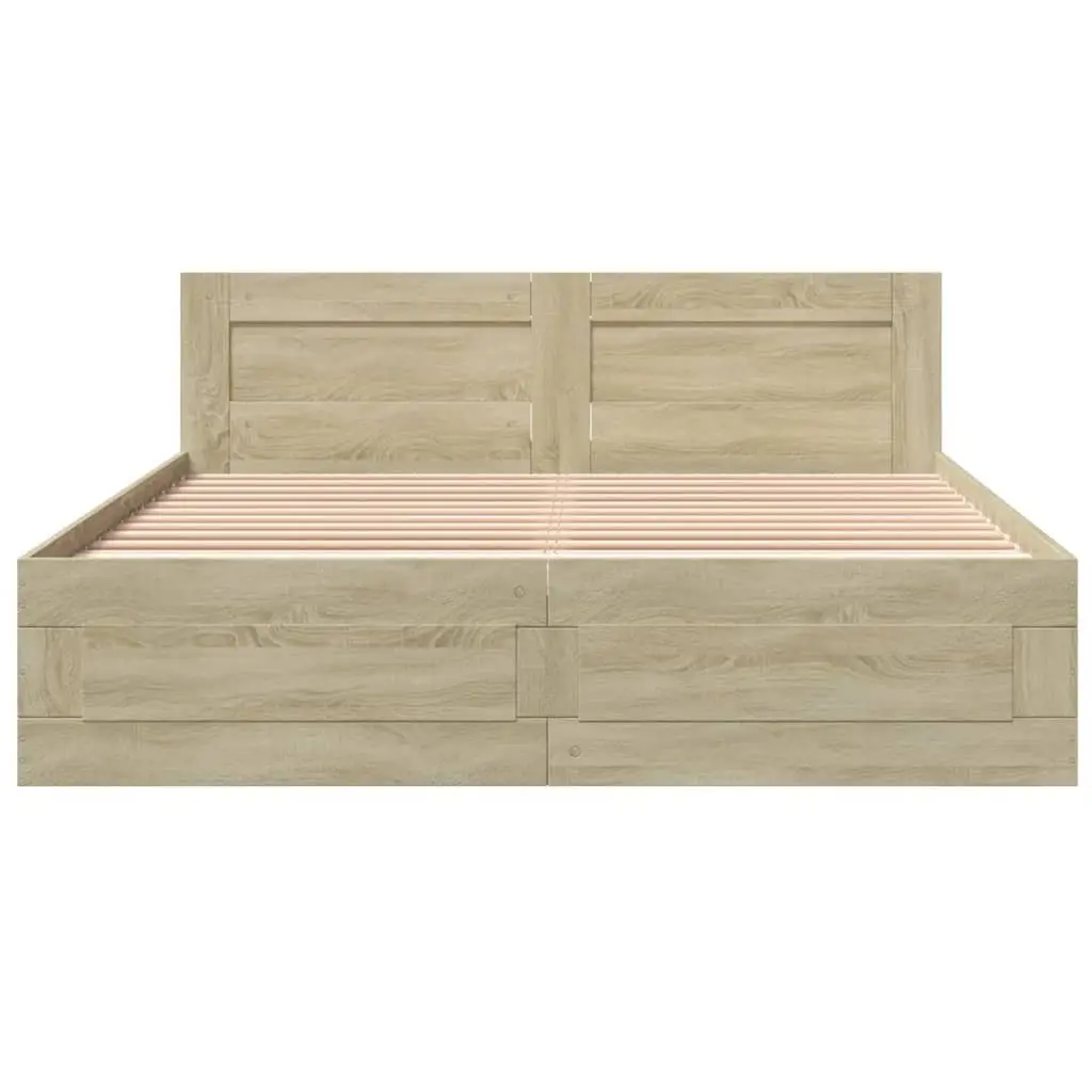 Bed Frame Engineered Wood 150x200 cm Sonoma Oak with Headboard Slatted Base Storage Drawers