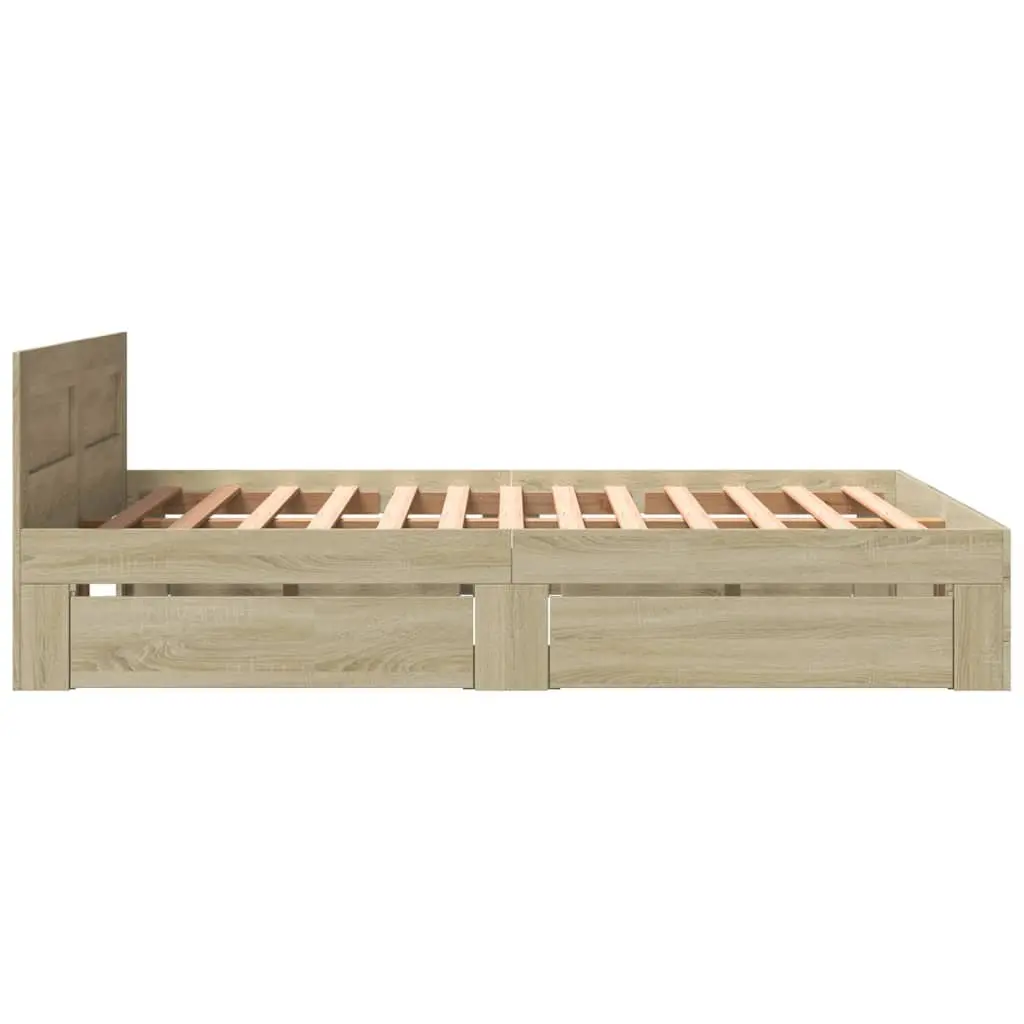 Bed Frame Engineered Wood 150x200 cm Sonoma Oak with Headboard Slatted Base Storage Drawers