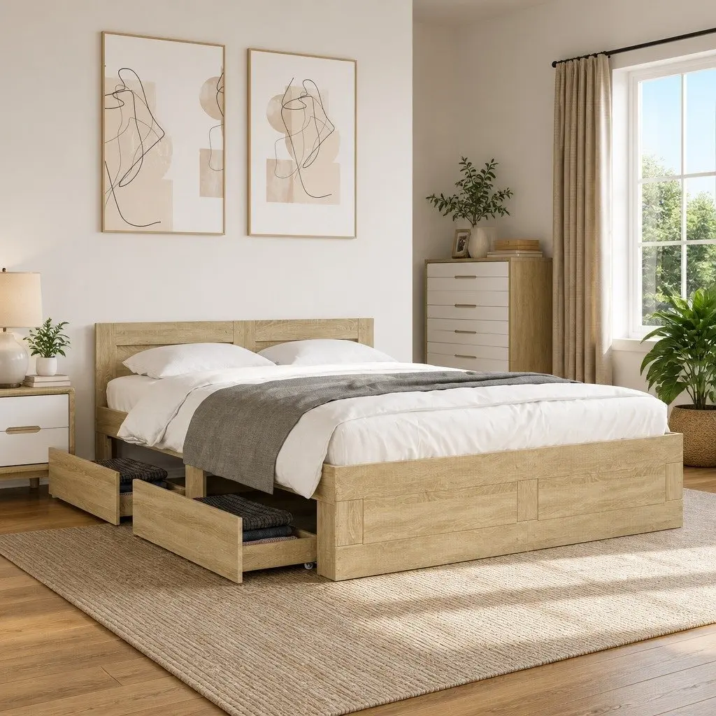 Bed Frame with Headboard in Sonoma Oak 135x190 cm