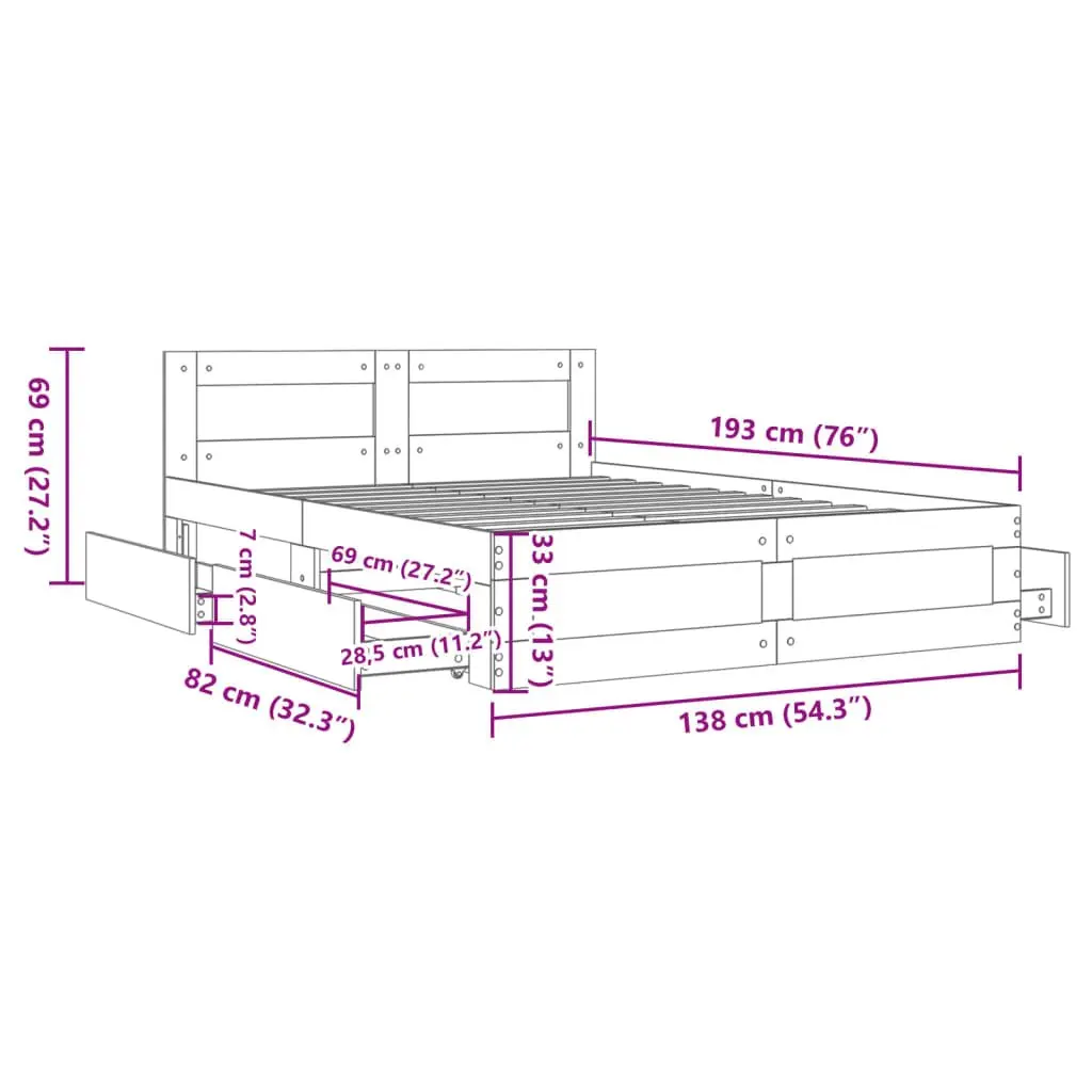 Bed Frame with Headboard in Sonoma Oak 135x190 cm